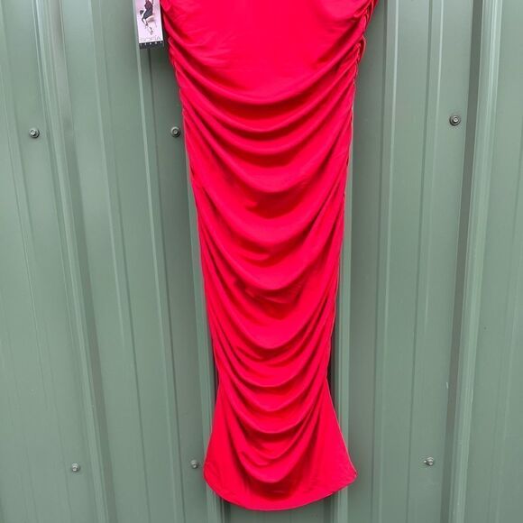 Women's Red Sleeveless Open Back Midi Dress, Below Knee Length, Size M - Picture 10 of 10